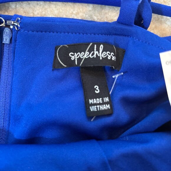 Speechless Embellished Cutout Halter‎ Gown Cobalt Blue Maxi Dress Size 3 NWOT - Picture 8 of 13